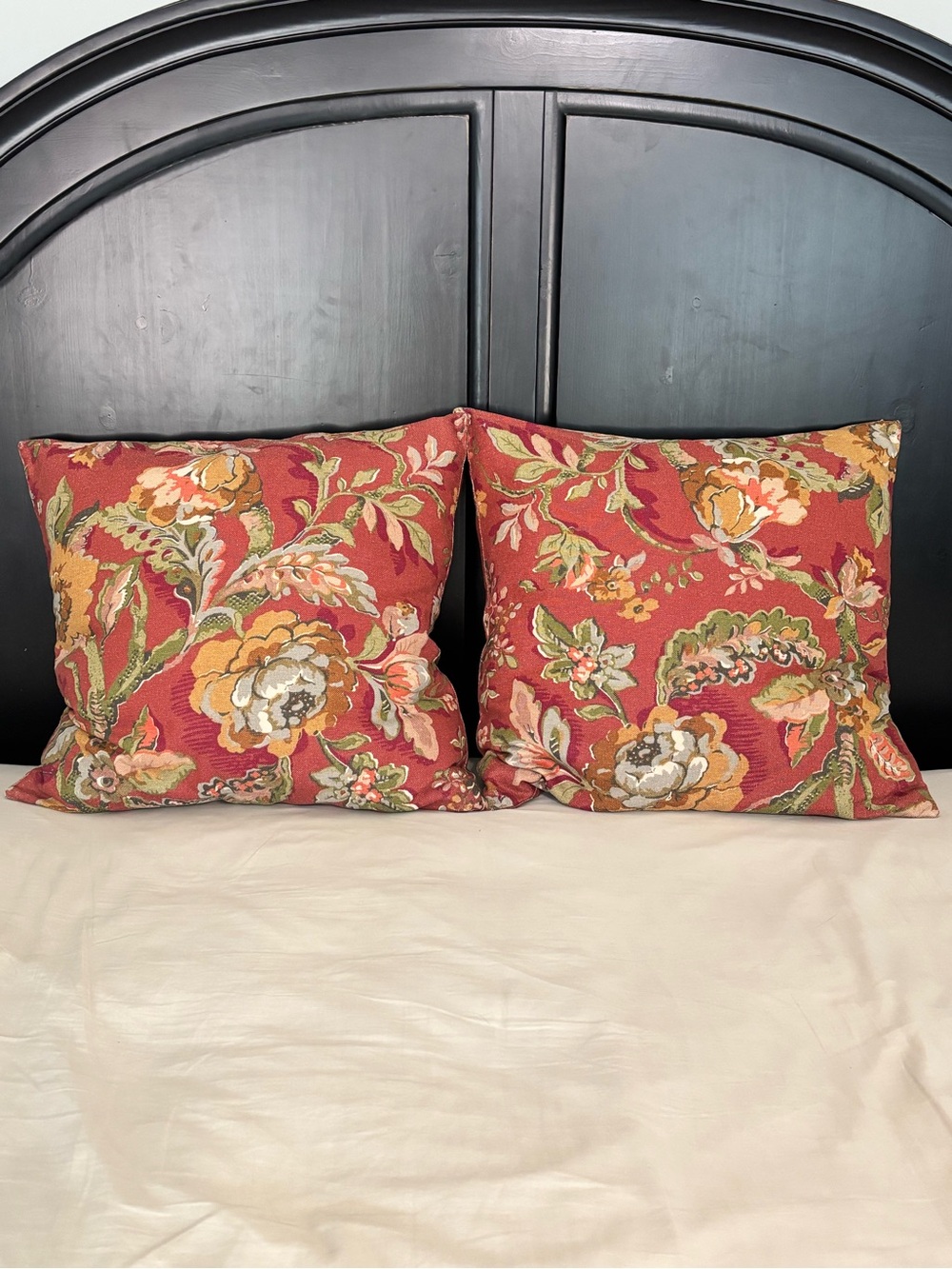 Pottery Barn- Set of 2 of Red Floral Euro Pillow Shams- 24x24